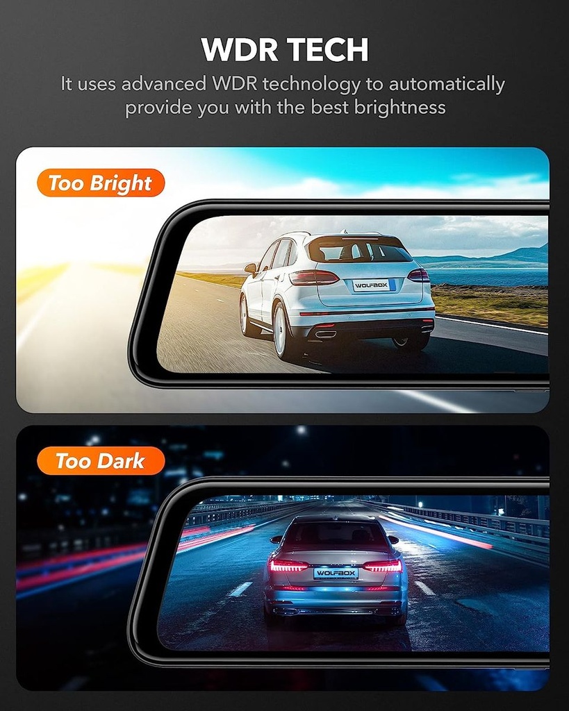 Wolfbox G840S 12 4K Mirror Dash Cam Backup Camera Smart Rearview Mirror