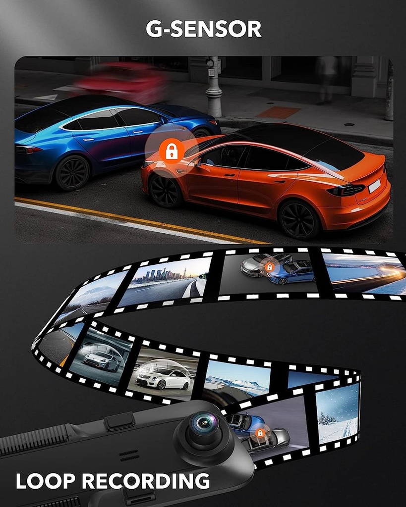 Wolfbox G900 4K Front 2.5K Rear Mirror Dash Cam with 12'' TouchscreenGPS