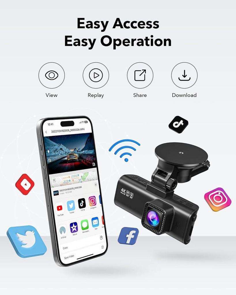 Wolfbox REDTIGER F7NP Dash Cam Front Rear4K Full HD for Cars Wifi GPS