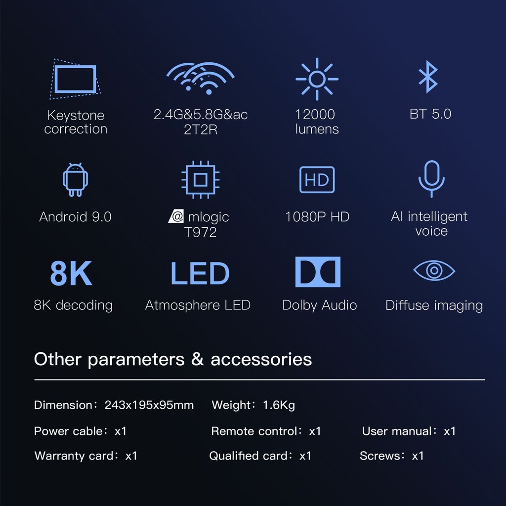 XNANO X1 - 8K Decoding Projector, 1080p HD, 4K, Android 9.0, Dual WiFi