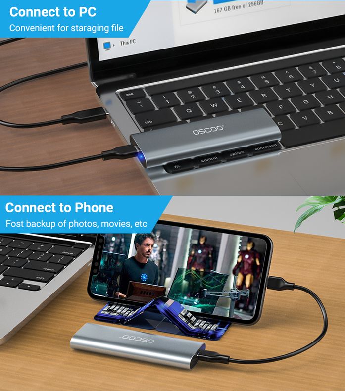 OSCOO M.2 NVMe SSD Enclosure Adapter Aluminum USB C Solid State Drive