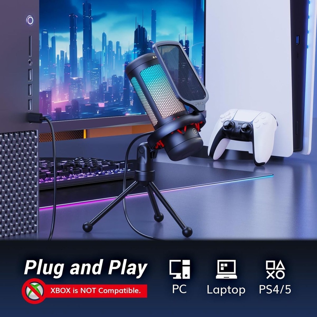 TONOR Gaming Mic, USB Microphone for PC Computer, Cardioid Condenser Mic