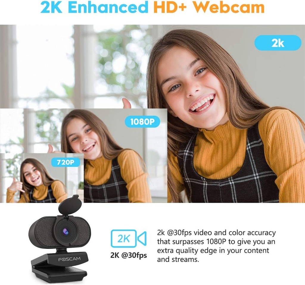 FOSCAM 2K 4MP Webcam with Dual Noise Reduction Microphones W41