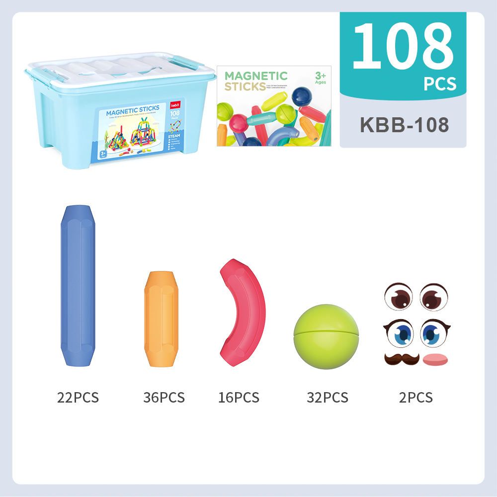 Kebo Magnetic Sticks 108 Piece Magnet Balls And Rods for Kids Building Set