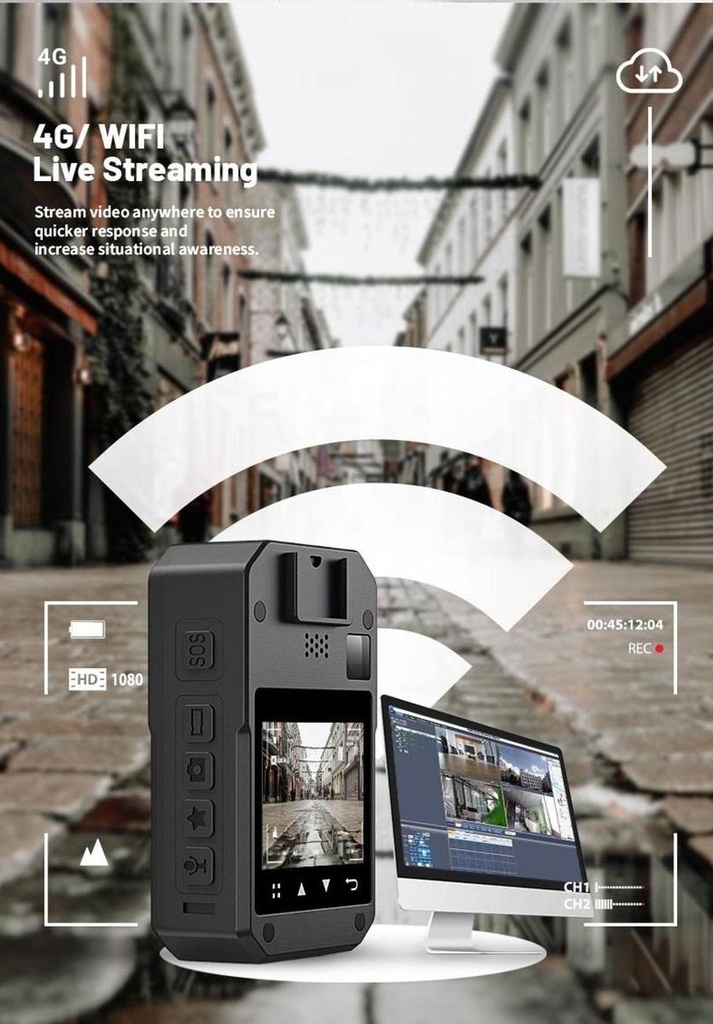 RECODA M520 4G Body Camera for Security 64GB, IP68, GPS, WiFi, 1080p