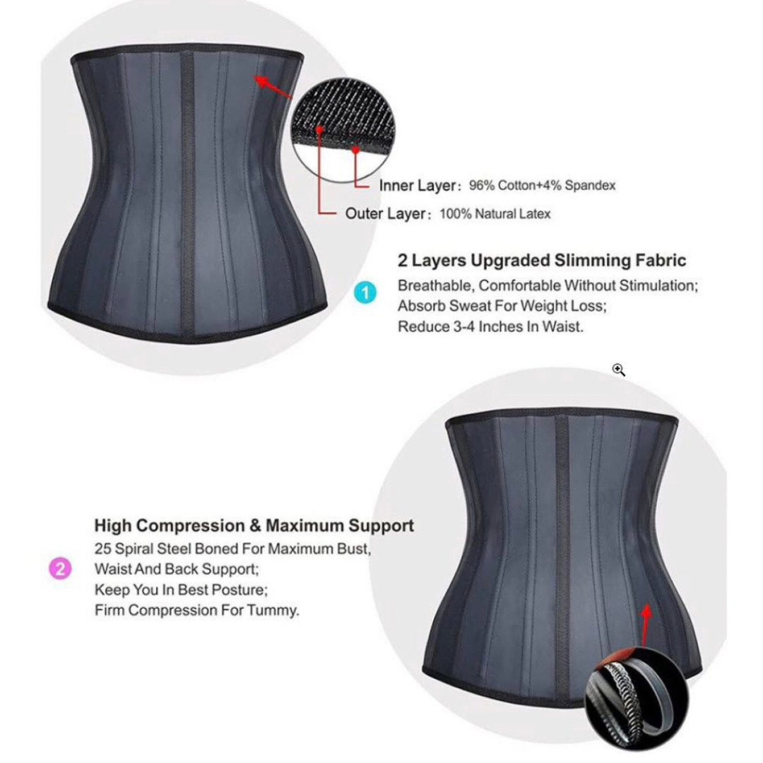25 Steel Boned Latex Waist Trainer Belly Slimmming Belt - Black - 5XL