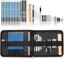KALOUR 33 Pieces Pro Drawing Kit Sketching Pencils Set,Portable Zippered Travel Case-Charcoal Pencils, Sketch Pencils, Charcoal Stick,Sharpener,Eraser.Art Supplies for Artists Beginner Adults Teens