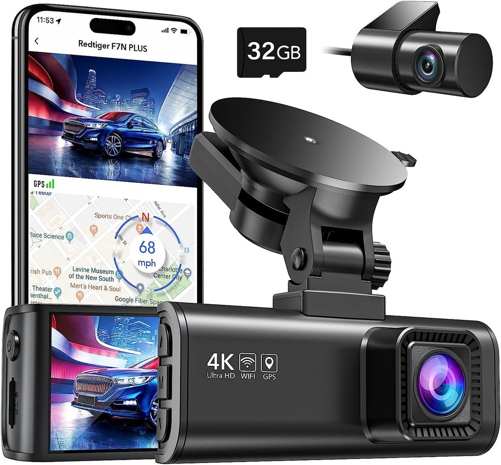 Wolfbox REDTIGER F7NP Dash Cam Front Rear4K Full HD for Cars Wifi GPS