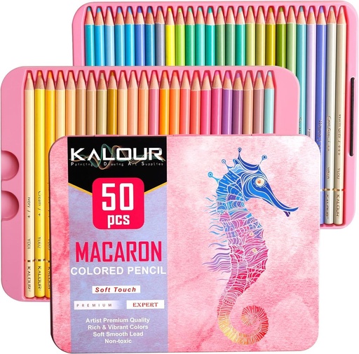 [5443] KALOUR Macaron Pastel Colored Pencils,Set of 50 Colors,Artists Soft Core,Ideal for Drawing Sketching Shading,Coloring Pencils for Adults Kids Beginners
