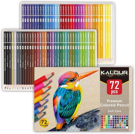[5445] KALOUR Premium Colored Pencils,Set of 72 Colors,Artists Soft Core with Vibrant Color,Include 7 Metallic Color Pencils,Ideal for Drawing Sketching Shading,Coloring Pencils for Adults Beginners