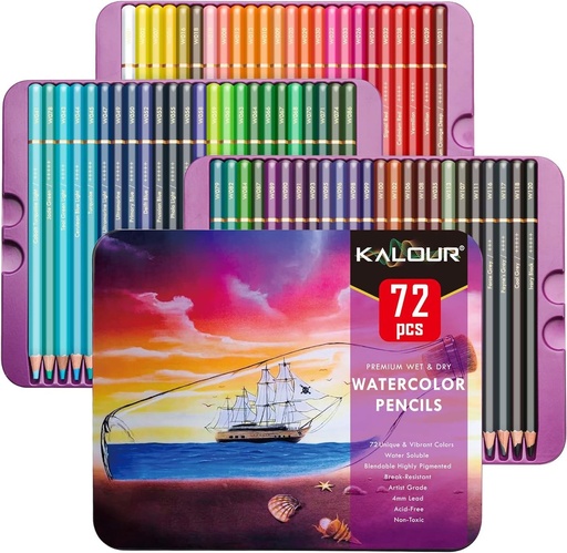 [5444] KALOUR Professional Watercolor Pencils, Set of 72 Colors,Numbered and Lightfastness,Water-soluble Colored Pencils for Adult Coloring Book,Water Color Pencils for Artists Beginner Kids