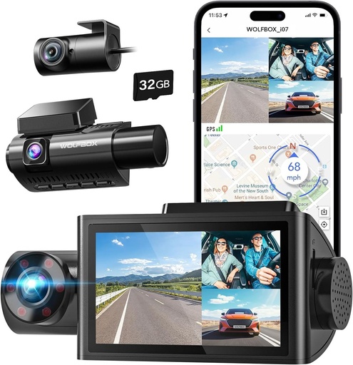 [5274] Wolfbox i07 Dash Camera 3 Channel with WiFi GPS 4K with LCD Screen Dash Cam